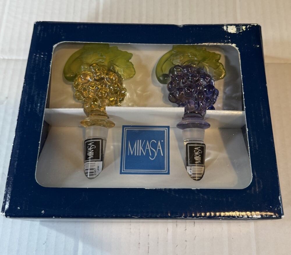 Mikasa Chablis Crystal Glass Bottle Wine Stoppers Set of 2 new in Box